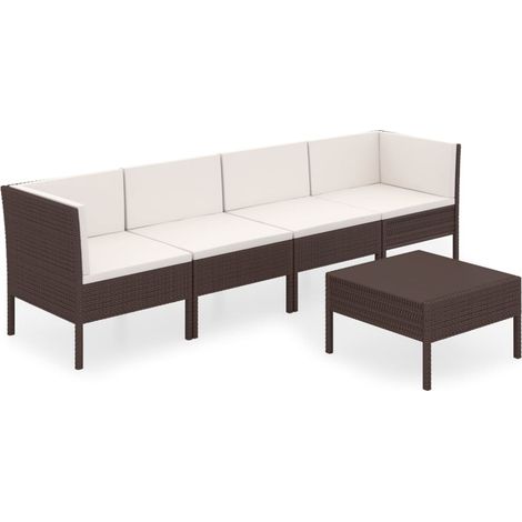 Mobili da giardino mobili da esterno Set di mobili da 5 pezzi con cuscini in resina intrecciata marrone