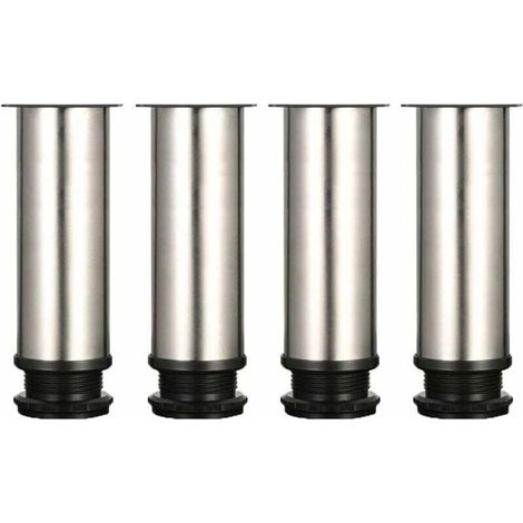 Quatre pieds réglables, hauteur 150 mm, pieds de meuble épais, pieds de table, pieds de meuble, acier inoxydable brossé, hauteur réglable de 0 à 15 mm. Vis en acier inoxydable incluses. (1/4)