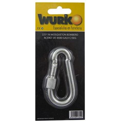 WURKO mosqueton bombero 5x50mm c/seguro blister 1 , Mosquetón bombero con seguro Tamaño: 5 x 50 mm Con virola de seguridad Uso domestico No debe usarse en tareas pr (1/2)