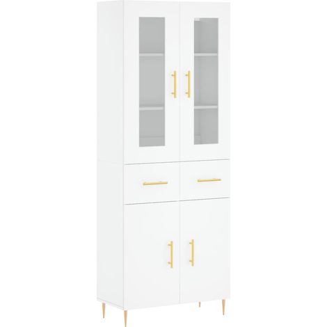 Aparador buffet cómoda mueble mueble de almacenaje organizador cocina salón salón alto 69,5 x 34 x 180 cm madera contrachapada blanco 020032689