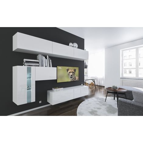 Ensemble meuble TV NEXT 81 AN81-17W-HG22-1A blanc brillant 249 cm