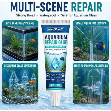 KineShineX Aquarienreparaturkleber, Kleber zur Reparatur von Aquarienglasrissen, transparenter, wasserdichter Dichtstoff, starkes Mittel. (1/5)