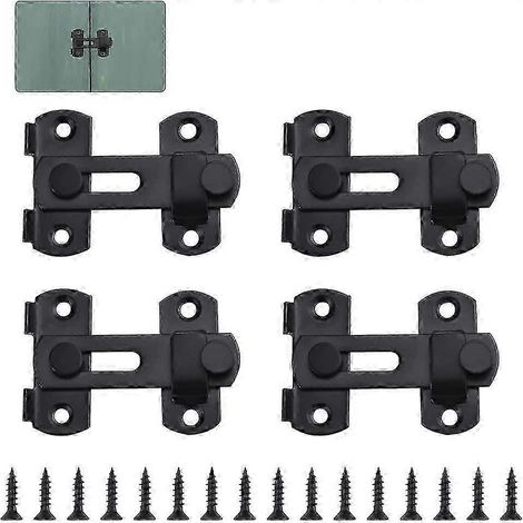 Lot de 4 verrous antivol en acier inoxydable pour portes et fenêtres avec 16 vis - Loquet coulissant noir pour salle de bain