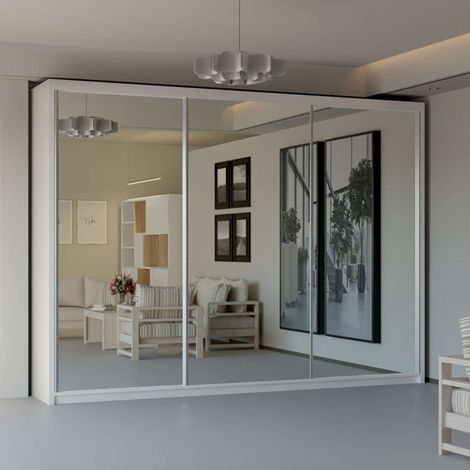 Chicago 250cm Sliding Door Wardrobe with Full-Length Mirrors & 5 Stylish Finishes - White250cm