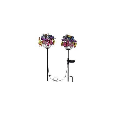 Set mit 2 Solar-LED-Gartenleuchten, 48 cm hoch, Schmetterlings- und Girlandenmotiv, dekorative Außenbeleuchtung (1/5)