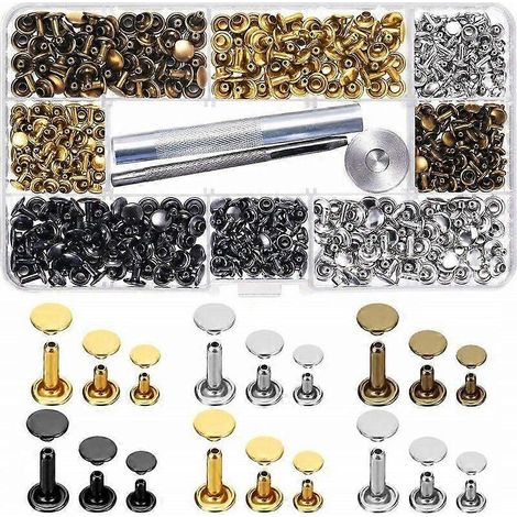 180 rivets en cuir à double tête, disponibles en 3 tailles, clous tubulaires métalliques Sinzau, outil de fixation en 3 pièces, pour la réparation ou la décoration de rivets artisanaux, 4 couleurs. (1/5)