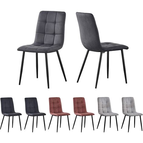 Set of 2 Faux Matte Suede Leather Dining Chairs home & restaurants Henri DARK GREY