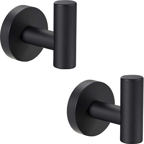 Lot de 2 crochets pour serviette de salle de bain avec vis en métal noir mat Crochet pour peignoir en acier inoxydable SUS 304 Heavy Duty Cintre de porte Serviette Robe Vêtements Placard Crochet épong (1/5)
