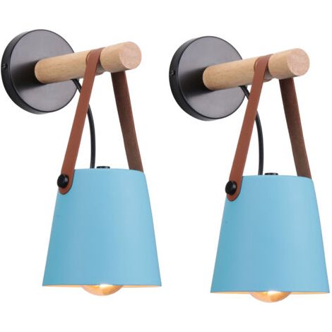 royaluxe- 2PCS Applique Murale Moderne Lampe Murale Nordique En Bois (Bleu), Applique Murale D'Intérieur, Pour Chambres, Salles À Manger, Escaliers (1/5)