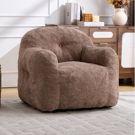 Sillón puff ergonómico, relleno de espuma triturada, sin montaje, pelo sintético, caqui (1/5)