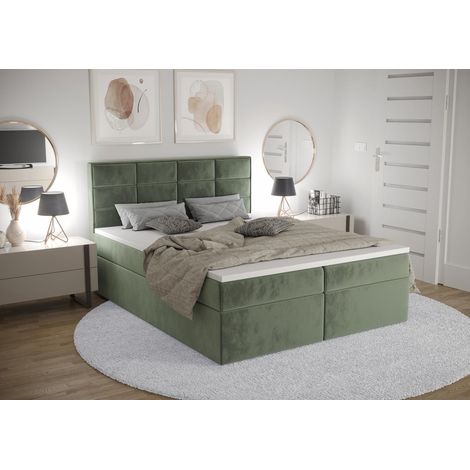 Lit Boxspring Kaja - Vert Foncé - 180x200 Cm - Lit Avec Rangement - Lit Confortable - Matelas À Ressorts Bonnell (1/4)
