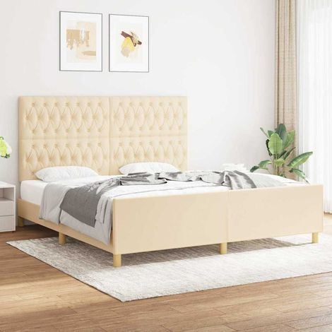 Cadre de lit sans matelas crème 180x200 cm tissu (1/5)