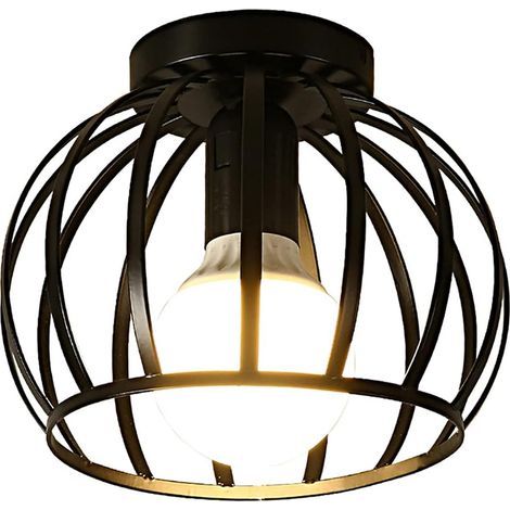 Plafonnier Vintage, Plafonnier Semi-encastré Noir, Abat-jour de Plafond à Cage en Métal Avec Support E27 Pour Salon Cuisine Chambre Couloir Cour (1/4)
