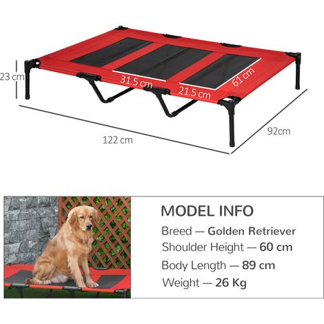 Panier surélevé pour chien (poids maximal 50 kg), avec sac de transport, en métal et tissu Oxford, 122 x 92 x 23 cm, rouge (1/5)