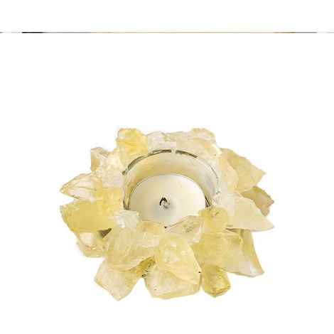 Support Pour Bougie En Pierre Naturelle - Quartz Brut Jaune - Décoration Intérieure Et Méditation - 1 Pièce (1/3)