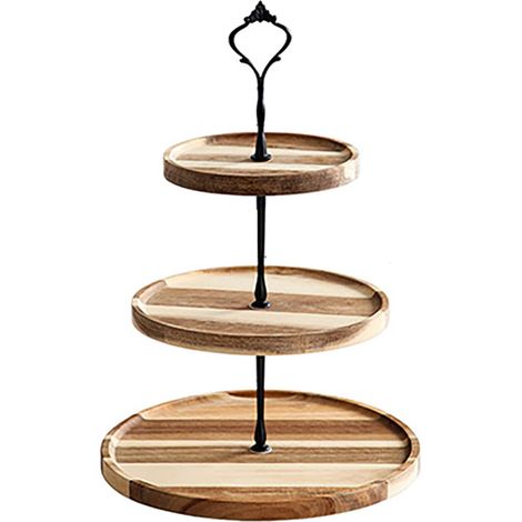 Support à Dessert en Bois, Support de Plateau de présentation de Dessert en Bois Vintage Simple environnemental pour collation de gâteau aux Fruits de Dessert (3 couches) (1/5)