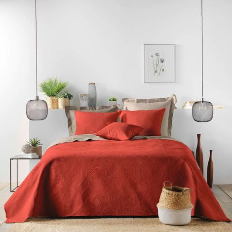 Couvre-lit 2 personnes matelassé 220x240 microfibre unie Romane terracotta (1/3)