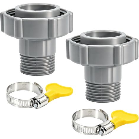 4Pcs Adaptateur Vidange Tuyau Piscine avec Pinces Jardin, Se Connecte aux Tuyaux Eau Jardin, Convient pour Bouchon Vidange Piscine Hors-Sol, Acier Inoxydable (1/5)