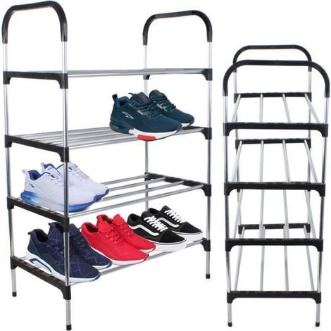 Meuble À Chaussures - Aluminium - 4 Étagères - Extensible - Pour 12 Paires - 84 x 57 x 30 cm (1/4)