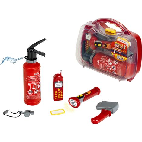 Mallette Pompier - Nombreux Accessoires : Lampe Torche avec Fonction Lumineuse, extincteur avec vaporisation, téléphone, etc. - Dimensions : 27 x 9,5 x 23 cm - pour Enfants dès 3 Ans (1/5)