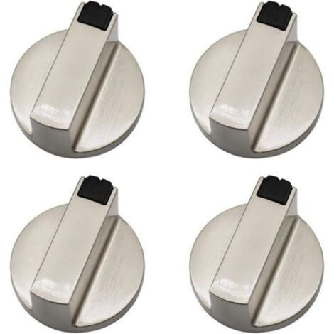 Set of 4 Metal Control Knobs, Scratch Resistant Zinc Alloy, 6mm Shaft Diameter, for Gas Stoves and Ovens (1/5)