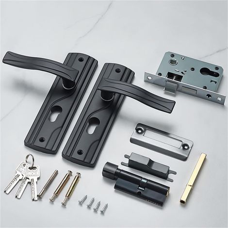 Serrure de porte silencieuse – Acier au manganèse – Poignée épaissie – Cylindre anti-effraction – Revêtement anti-rouille – Finition noir mat – Pour porte intérieure, salon, chambre, salle de bain – F (1/4)