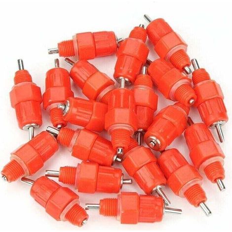 Tetine Abreuvoir Poules 20pcs Tetine Automatique pour Poule Volaille Poulet Canard Distributeur d'eau Le Style Vis à Vis élevage Alimentation du Bétail Abreuver équipement Rouge (1/4)