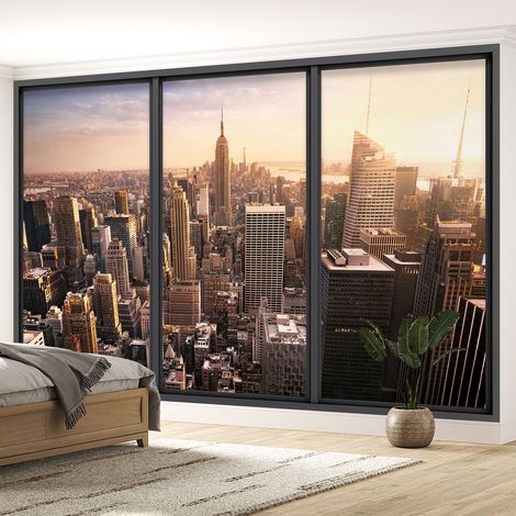 Papier peint panoramique Trompe l'oeil baie vitrée - New york - 130 cm x 78 cm (1/5)