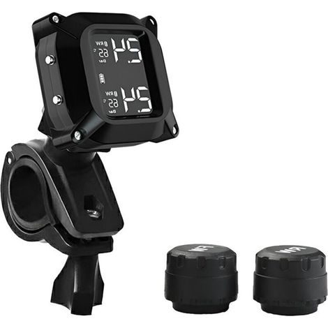Wireless motorcycle tire pressure monitoring system, tire pressure with 2 external sensors, LCD screen, car alarm system, anti-off and waterproof (1/4)