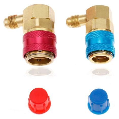 Raccord rapide R134a, raccords adaptateurs R134a, connecteur rapide, kit de conversion de tuyau de manomètre de collecteur de fréon pour climatisation, ensemble haute et basse pression à 90° (1/4)
