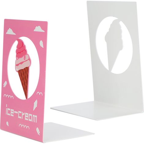 Lot de 2 serre-livres en métal antidérapants et stables, parfaits pour la maison, le bureau ou comme support pour les étagères (idéal pour la crème glacée). (1/5)