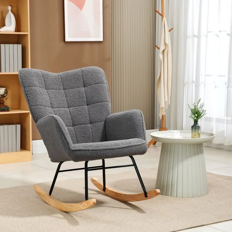 Chaise à bascule en polyester gris foncé avec base en hêtre et structure en acier, 71 x 98 x 101 cm (1/5)