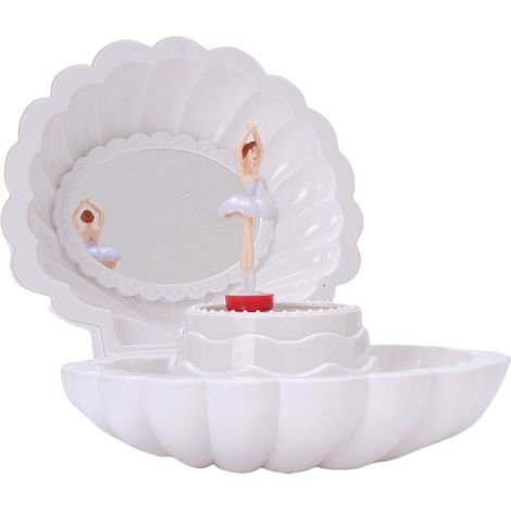 Boîte à bijoux musicale pour enfants, avec lumières colorées et miroir de maquillage, organisateur de bijoux musical pour filles, blanche (1/5)