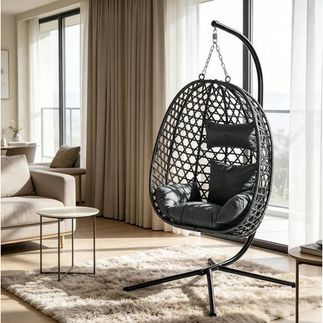 Poltrona a uovo sospesa con struttura, regolabile, 105 x 105 x 195 cm, grigio scuro HAVRYA (1/5)