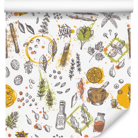 Papel pintado Chili Paprika con especias para salón y dormitorio, 50x1000 cm (1/5)