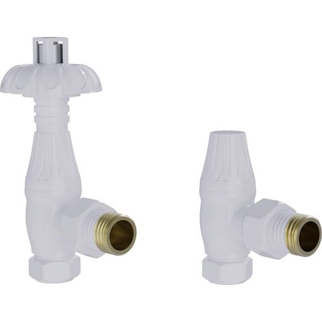 Warmehaus Traditional Antique Style Brass Thermostatic Radiator Valve Lockshield Heated Towel Rail Angled TRV White