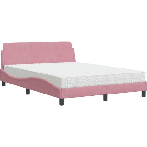 Lit double Lit adulte Lit avec matelas Dover rose 140x190 cm velours (1/5)