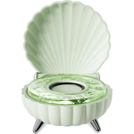 JSSEVN - Mini altavoz estéreo Bluetooth adorable con un diseño único de concha marina y luz nocturna ambiental para la decoración de la mesa de la habitación infantil - Verde (1/5)