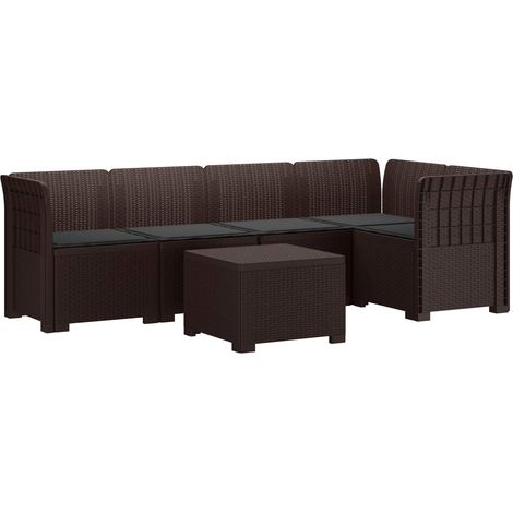Divano da Giardino 5 Posti con Cuscini Stile Rattan PP Marrone (1/5)
