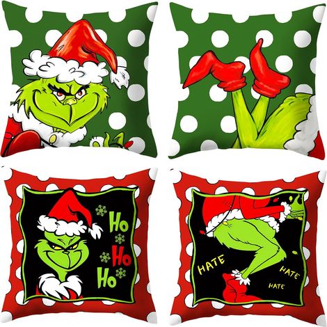 Housse de Coussin de Noël 45x45 cm, 4 Pièces Grin-chmas Joyeux, Taies Décoratives Ferme pour Canapé, Coussins de Fête pour Salon Maison (1/5)