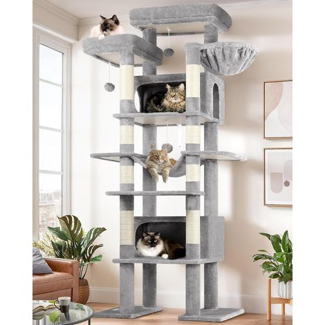 1 Arbre à chat, Hauteur 213 cm, 2 Niches spacieuses, Plateformes rembourrées, Sisal naturel, Intérieur multi-chats (1/5)