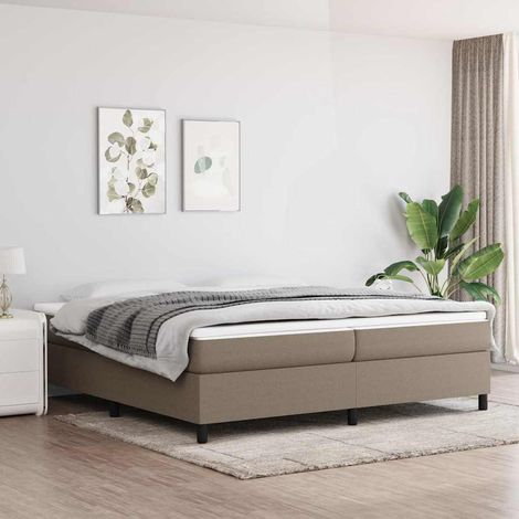Cama box spring con colchón tela gris taupe 200x200 cm (1/5)
