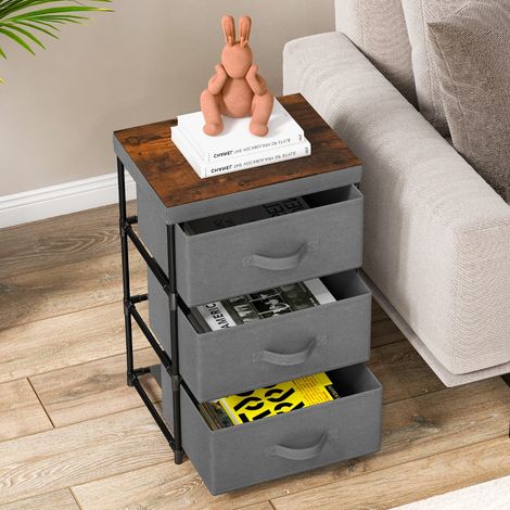 Commode, Armoire de Rangement 3 Tiroirs Tissu 40x30x62 cm Table Chevet Cadre Métal Chambre Industriel Gris CWXT6474 DESIGN IN (1/3)
