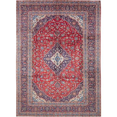 Tapis d'orient 297 x 408 cm, motif oriental, rouge, bleu et crème, laine naturelle, noué à la main, origine Iran (1/5)