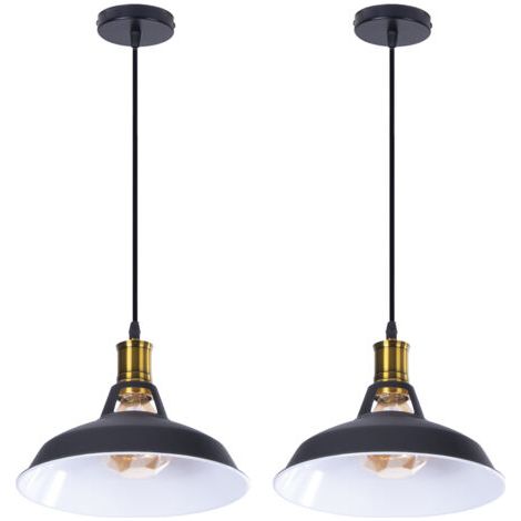 royaluxe- 2PCS Suspension Luminaire Rétro En Métal (Noir) Lampe À Suspension Vintage Plafonnier D'Intérieur Pour Cuisine, Ferme, Couloir
