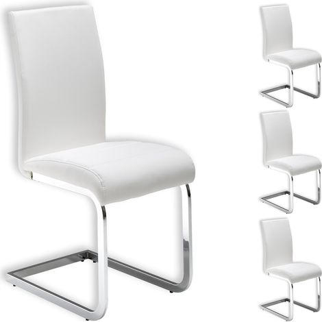 Idimex – Lot de 4 chaises Leticia – Structure en métal chromé – Assise en synthétique blanc 100% PU – Hauteur d'assise 48 cm – Rembourrage confortable