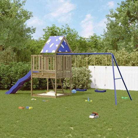 Aire de jeux extérieure : Aire de jeux d'extérieur bois de pin massif jeu extérieur enfant, aire de jeu jardin, balançoire enfant , pour jardin, usage domestique , enfant 3-8 ans (1/5)