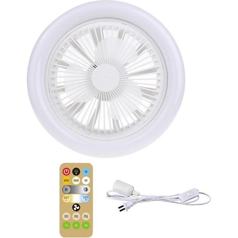 2-in-1 Deckenventilator mit E27 30W LED-Beleuchtung, Dimmer, Timer und Fernbedienung (US-Stecker), weiß.