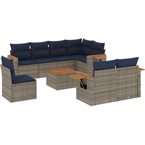 Maison Exclusive - 9-tlg. Garten-Sofagarnitur mit Kissen Grau Pol (1/5)