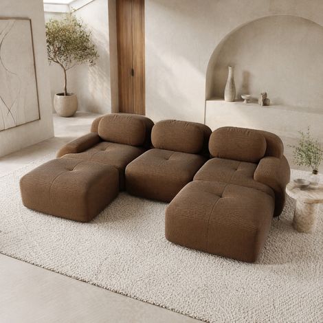 Modulares Sofa aus Cordstoff Braun, montagefrei OKMYHOME